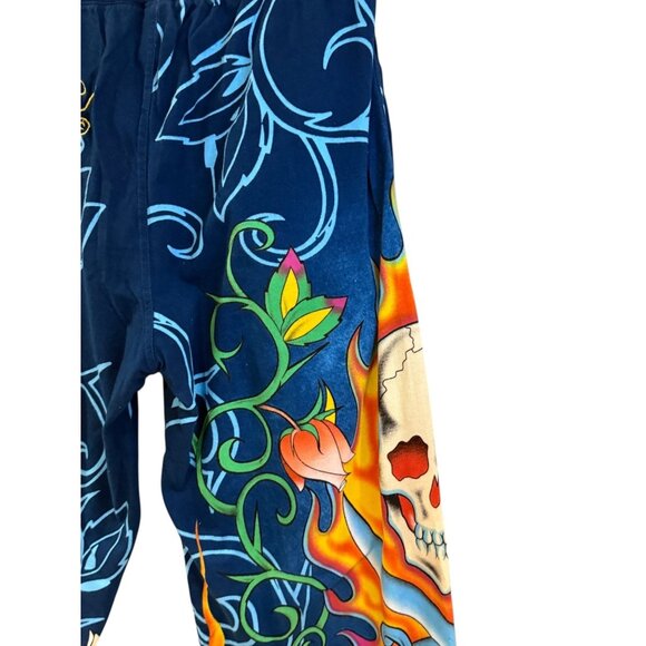 Ed Hardy Golden Rose of Love Track Lounge Pants Navy Embroidered HTF Size M NWOT - Picture 4 of 13